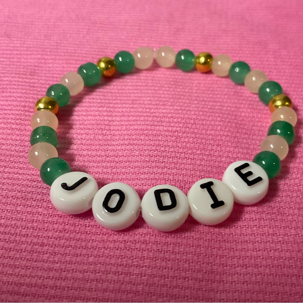 Kids or Adults Personalized Handmade Beaded Bracelet - Green, White, Gold